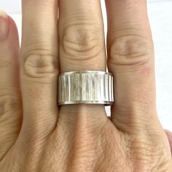 Sterling Silver 925 DGS Textured Vertical Line Wide Comfort Fit Band Ring Sz 9.5 - Picture 1 of 16